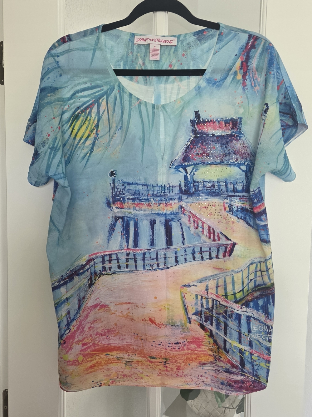 Leoma Lovegrove Light Blue Tropical Pier Print Short Sleeve Tee
